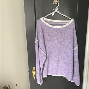 Lavender Women's Sweater with White Trim